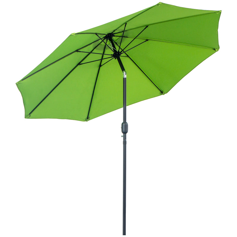 2.7M Patio Parasol Sun Umbrella, Tilt Shade Shelter Canopy with Crank 8 Ribs Aluminium Frame, Light Green