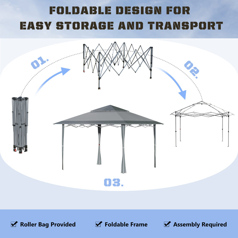 4 x 4m Pop-up Gazebo Double Roof Canopy Tent with Roller Bag & Adjustable Legs Outdoor Party, Steel Frame, Dark Grey