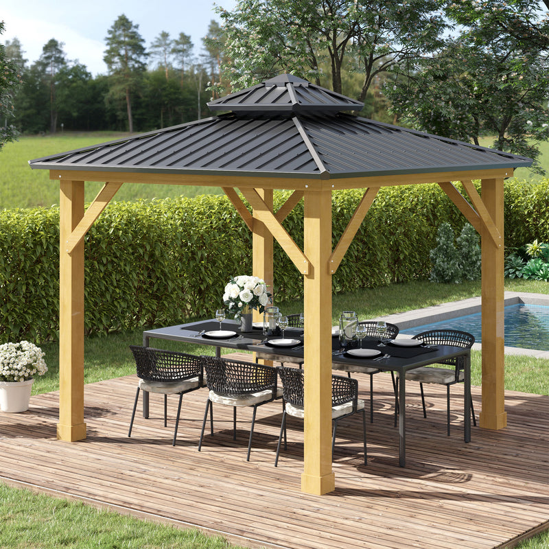 3x(3)M Outdoor Hardtop Gazebo Canopy with 2-Tier Roof and Solid Wood Frame Outdoor Patio Shelter for Patio, Garden, Grey