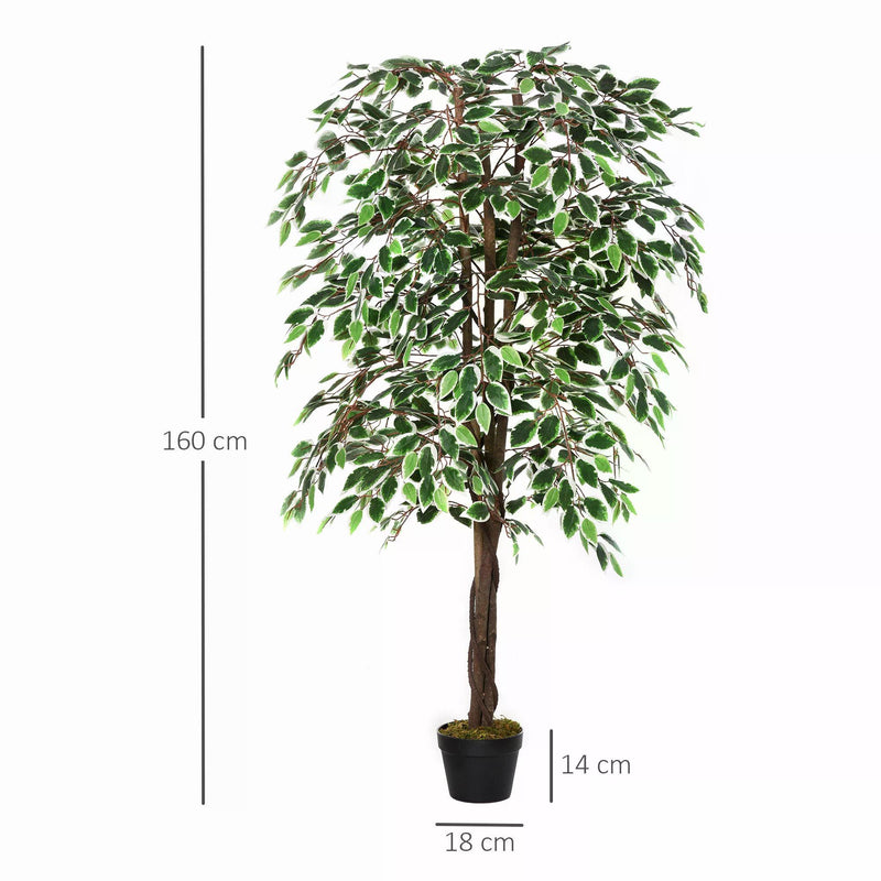 160cm/5.2FT Artificial Ficus Silk Tree with Nursery Pot, Decorative Fake Plant, for Indoor Outdoor Décor
