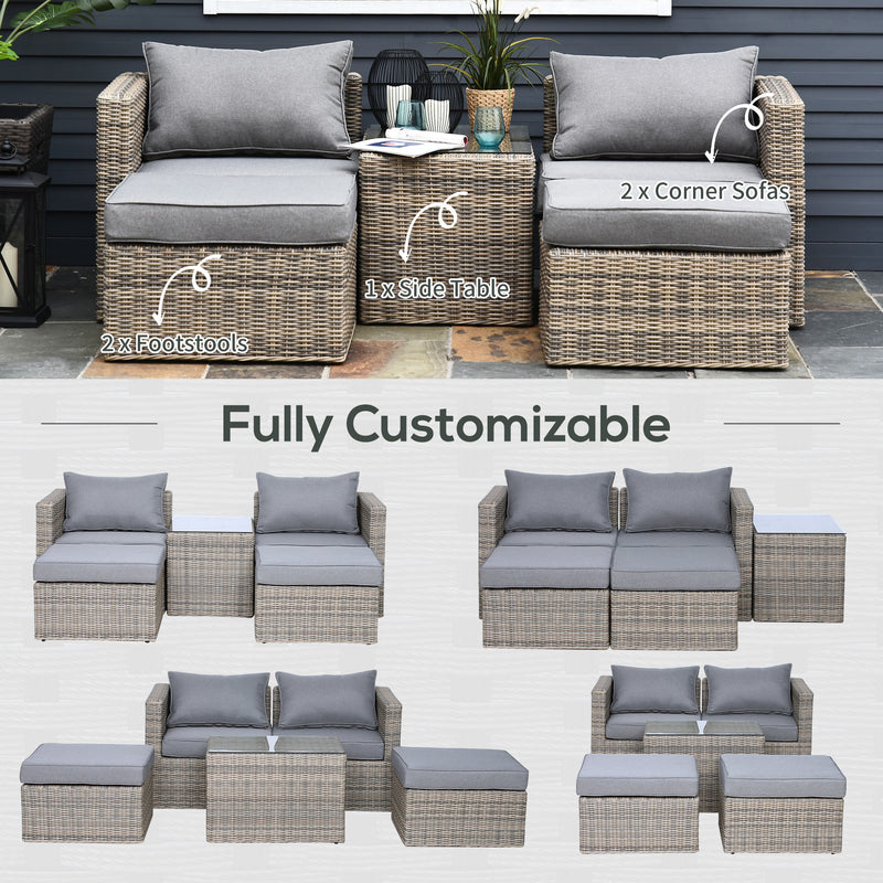 2 Seater Rattan Garden Furniture Set w/ Tall Glass-Top Table Aluminium Frame Plastic Wicker Thick Soft Cushions Outdoor Balcony Sofa, Grey