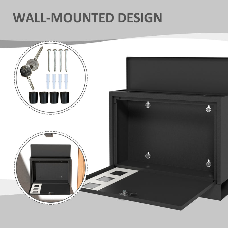 Wall Mounted Letterbox, Weatherproof Post Box, Modern Mailbox with 2 Keys and Viewing Windows, Easy to Install