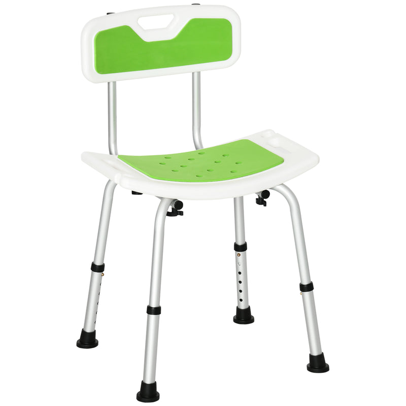 Shower Chair, 6-Level Height Adjustable Shower Stool with Backrest, Curved Seat, Anti-slip Foot Pads, 136kg Capacity, Green