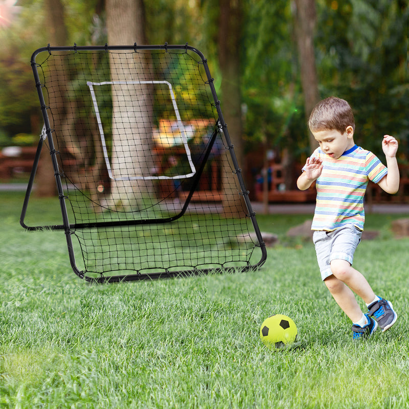 Foldable Football Rebounder Net, Football Goal Training Aid Soccer Kickback Target Zone Goal Play Adjustable Angles for Kids & Adult Black