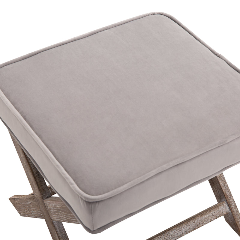 Vintage Footstool Padded Seat X Leg Chair Velvet Cover Shabby Chic Footrest Solid Rubber Wood 49.5 x 45 x 41 cm Grey