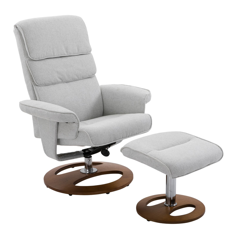 Recliner Chair Ottoman Set 360° Swivel Sofa Stool Modern Soft Thick Padding Wood Base Grey