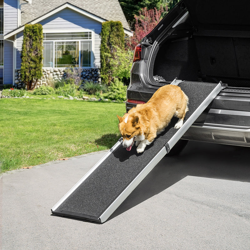 Portable Folding Pet Ramp, Dog Ramp for Cars with One Carry Handle, Non-Slip Ramp for Dogs to Get into a Car, Secure Aluminium Frame, Black