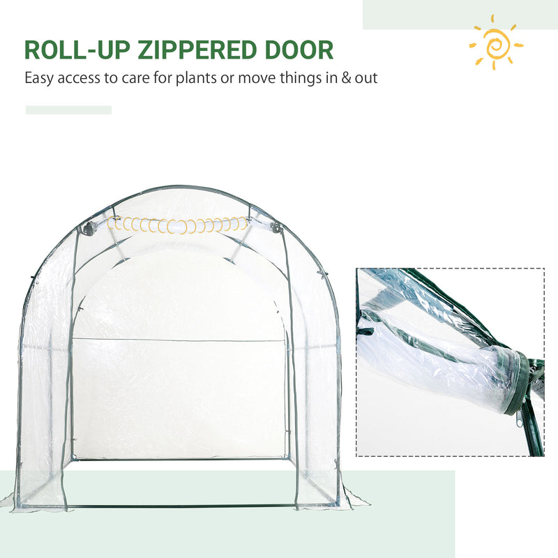 Walk-in Polytunnel Greenhouse with Roll-up Door Transparent Tunnel Greenhouse with Steel Frame and PVC Cover, 2.5 x 2m