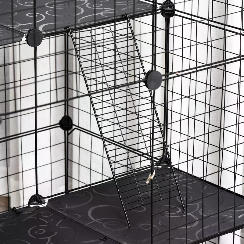 Pet Playpen DIY Small Animal Cage Enclosure Metal Wire Fence 39 Panels with 3 Doors 2 Ramps for Kitten Bunny Chinchilla Pet Mink Black by PawHut