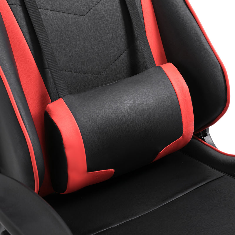 High-Back Gaming Chair Swivel Home Office Computer Racing Gamer Recliner Chair Faux Leather with Footrest, Wheels, Red Black