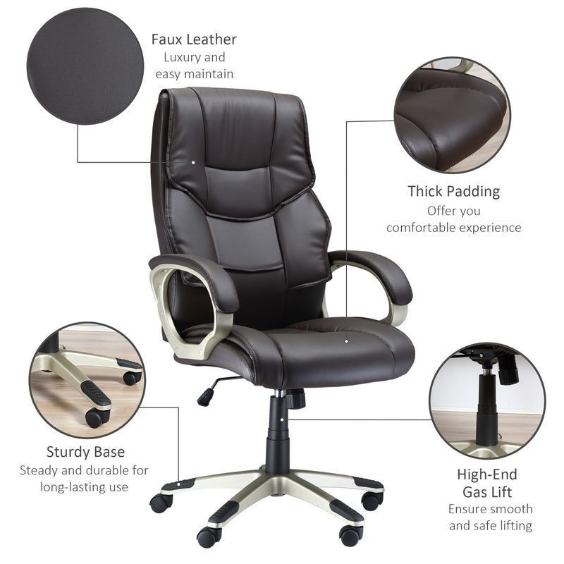 Home Office Chair High Back Computer Desk Chair with Faux Leather Adjustable Height Rocking Function Brown