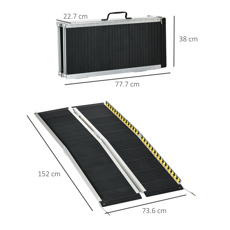 Wheelchair Ramp, 152L x 73Wcm, 272KG Capacity, Folding Aluminium Threshold Ramp w/ Non-Skid Surface, Transition Plates Above & Below for Steps