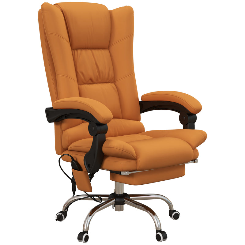 Vibration Massage Office Chair with Heat, PU Leather Computer Chair with Footrest, Armrest, Reclining Back, Light Brown