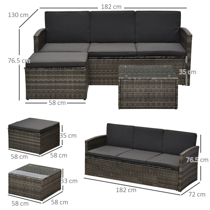 4-Seater Outdoor Garden Rattan Furniture Set w/ Table Grey