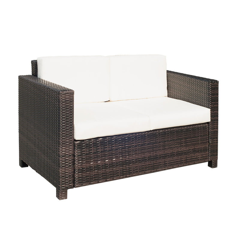 Garden Rattan Sofa 2 Seater Outdoor Garden Wicker Weave Furniture Patio 2-Seater Double Couch Loveseat Brown
