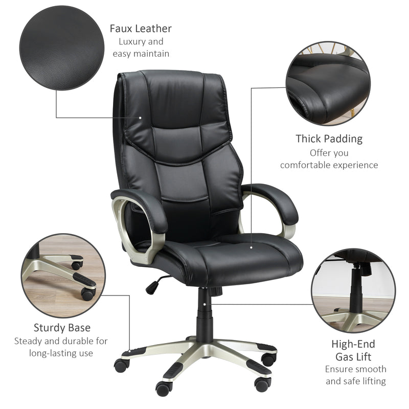 High Back Swivel Chair Computer, Home Office Computer Desk Chair with Faux Leather Adjustable Height Rocking Function Black