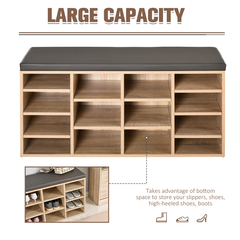 Multi-Storage Shoe Rack w/ 14 Compartments Cushion Moving Shelves Solid Frame Foot Pads Home Office Tidy Organisation Boots Trainers Brown