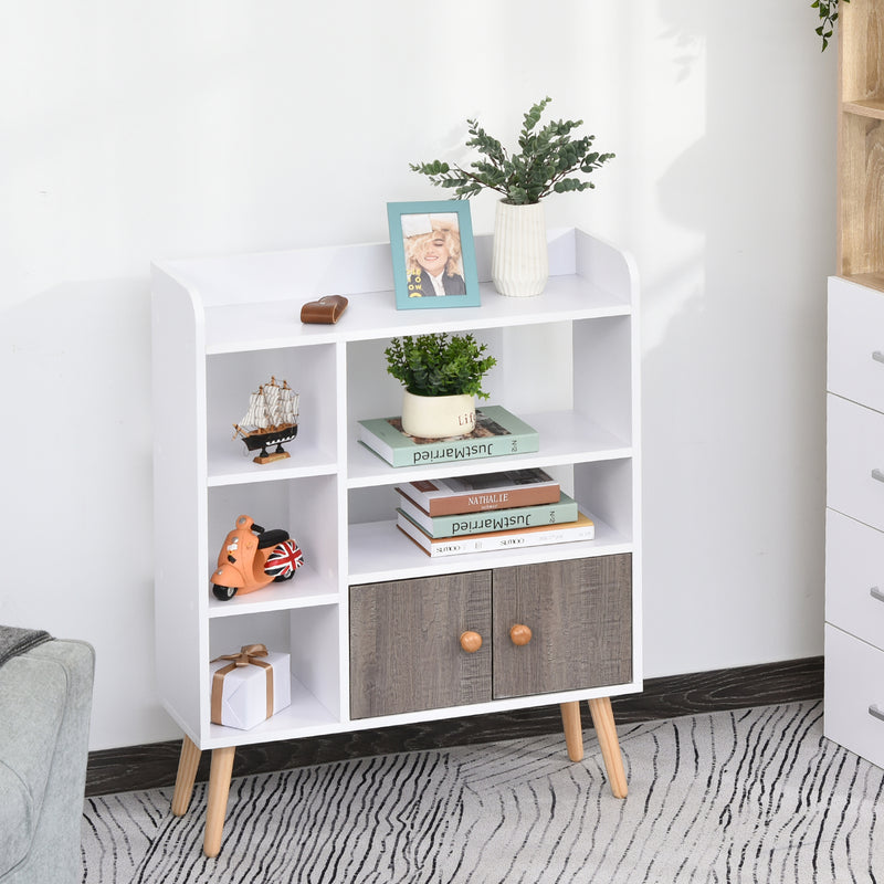Multi-Shelf Modern Bookcase Freestanding Storage w/ Cabinet 6 Shelves Wood Legs Home Office Display Furniture Stylish White