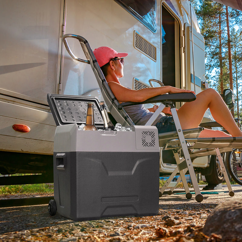 Car Refrigerator, Portable 12/24V 50 Litre Fridge Freezer, Electric Cooler Box for Camping, Travel, Picnic, Grey