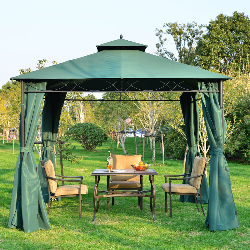 3(m) x 3(m) Metal Garden Gazebo Marquee Party Tent Patio Canopy Pavilion + Sidewalls - Green