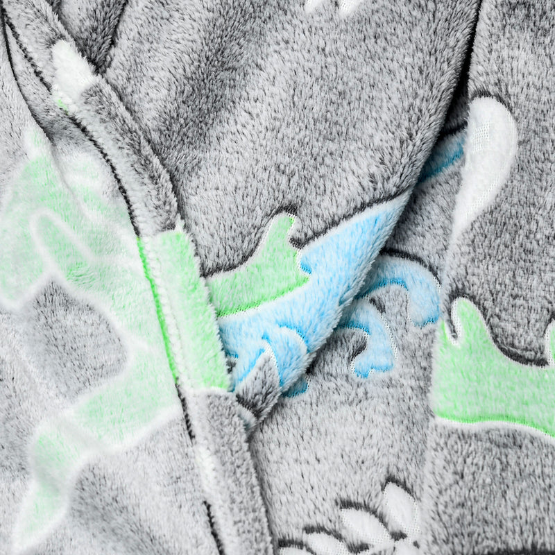 Glow in The Dark Flannel Fleece Throw Blanket, Fluffy Warm Throw Blanket, Kids Dinosaur Luminous Blanket, 203x153cm, Grey