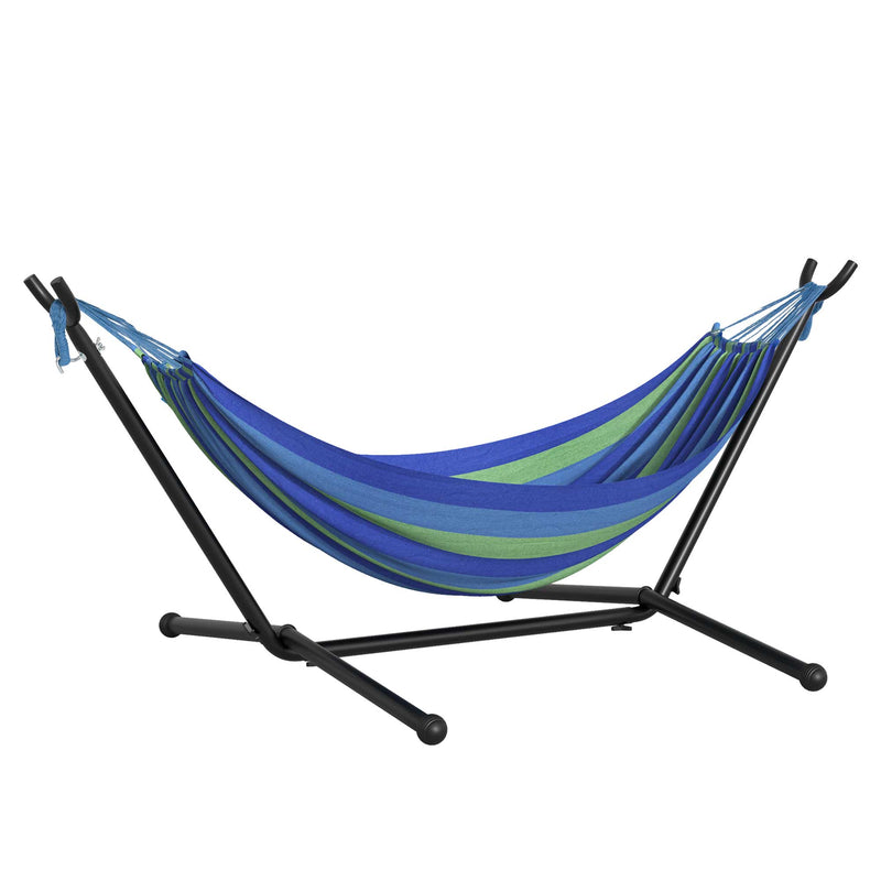 294 x 117cm Hammock with Stand Camping Hammock with Portable Carrying Bag, Adjustable Height, 120kg Load Capacity, Green Stripe