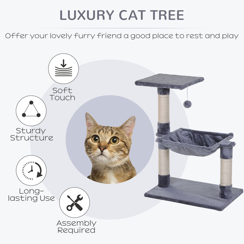 Cat Tree Cat Scratching Post 2-Tier Sisal Rope Scratching Post w/ Dangle Toy Beige