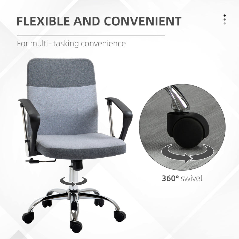 Ergonomic Office Chair Linen Fabric Swivel Computer Desk Chair Home Study Adjustable Chair with Wheels, Grey