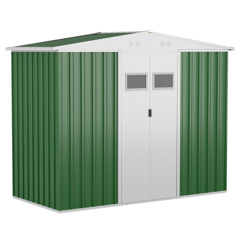 8 x 4 ft Metal Garden Storage Shed Apex Store with Lockable Door, Steel Tool Storage Box for Backyard, Patio and Lawn, Green