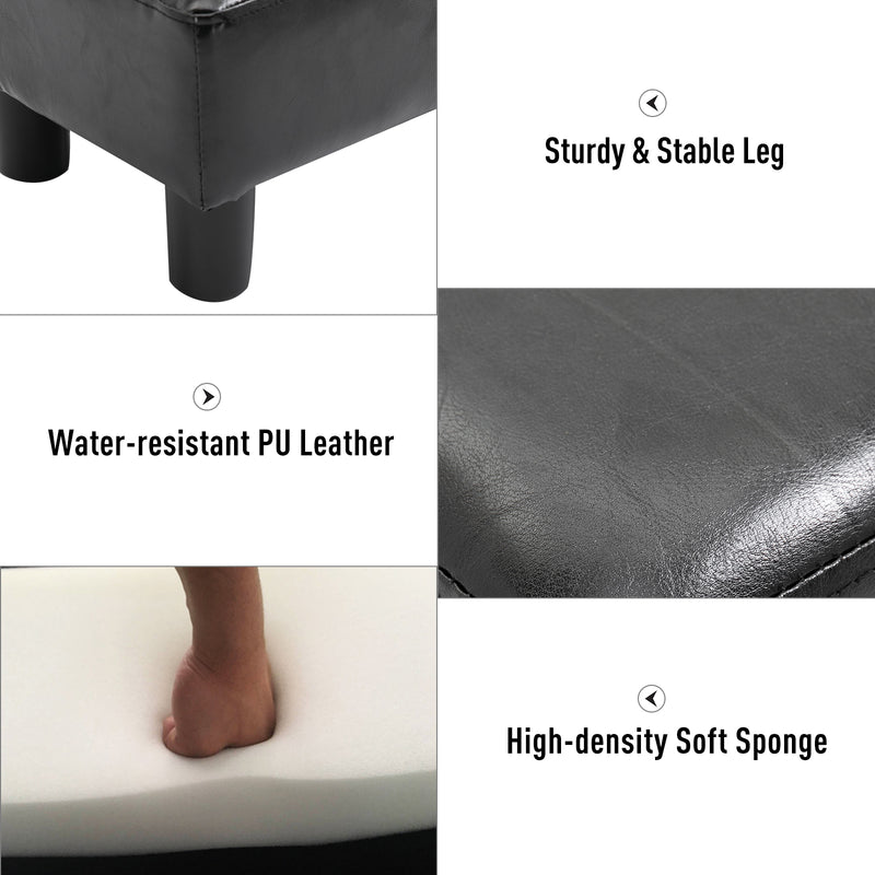PU Leather Footstool Foot Rest Small Seat Foot Rest Chair Black Home Office with Legs 40 x 30 x 24cm