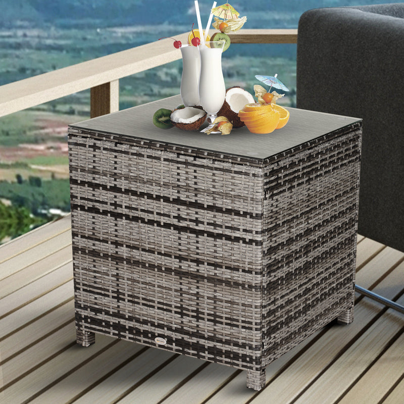 Rattan Side Table Garden Furniture Patio Frame Tempered Glass New (Grey)
