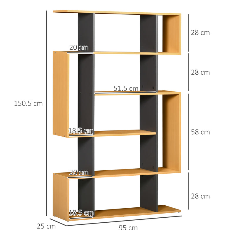 5-Tier Bookshelf, Modern Bookcase with 13 Open Shelves, Freestanding Decorative Storage Shelving for Home Office and Study, Natural