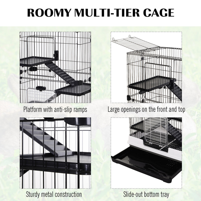 Small Guinea Pigs Hutches Hutch Pet Play House with Platform, Ramp, Removable Tray for Rabbits, Guinea Pigs, Chinchillas Black and White