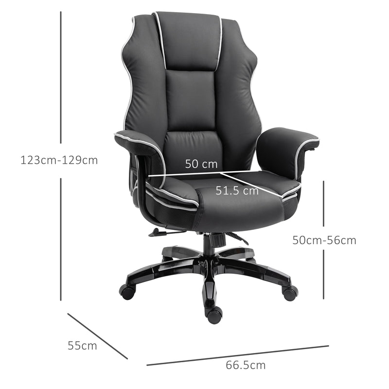 Piped PU Leather Padded High-Back Computer Office Gaming Chair Swivel Desk Seat Ergonomic Recliner w/ Armrests Adjustable Seat Height Black