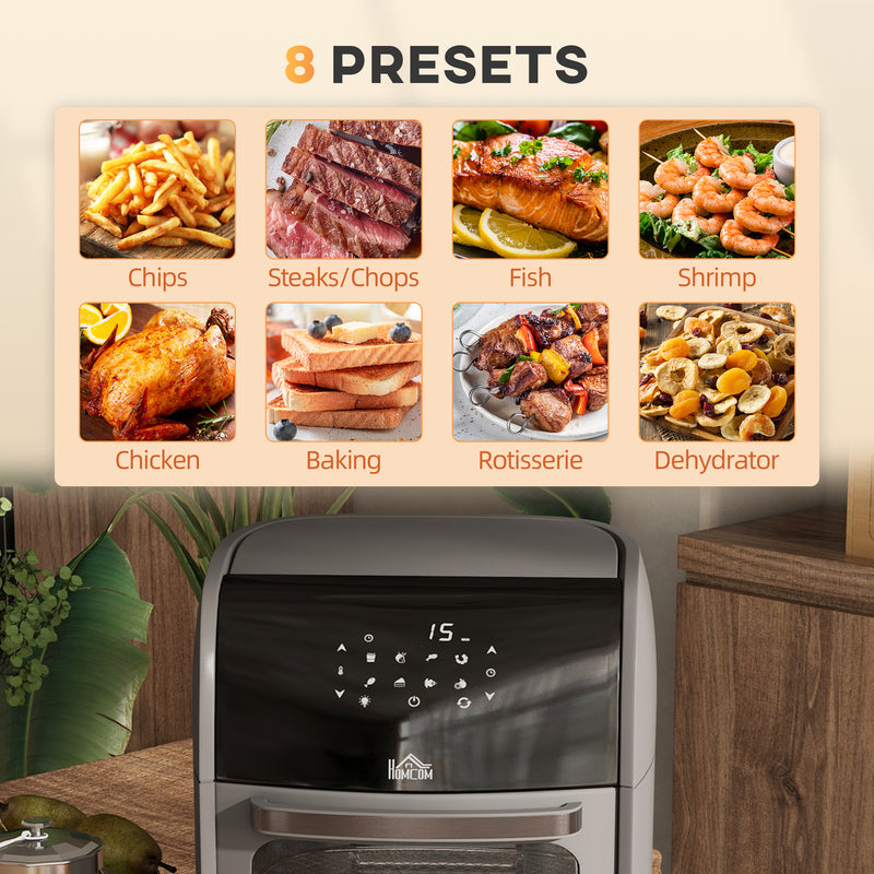 Digital Air Fryer with 8 Preset Modes, Rapid Air Circulation, 12L Air Fryer Oven with Memory Function, 1800W, Grey