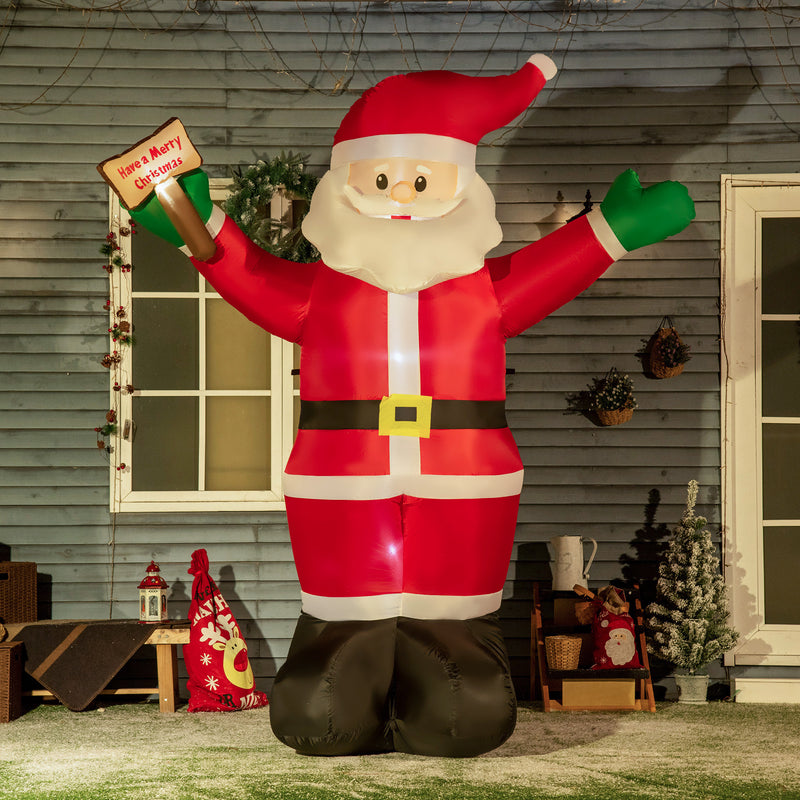 8ft Inflatable Christmas Santa Claus Holds Light Sign of Blessings, Blow-Up Outdoor LED Yard Display for Lawn Garden Party