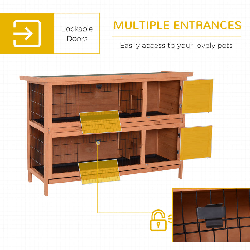 Double Decker Rabbit Hutch 4FT Guinea Pig Cage with No Leak Trays for Outdoor, Orange