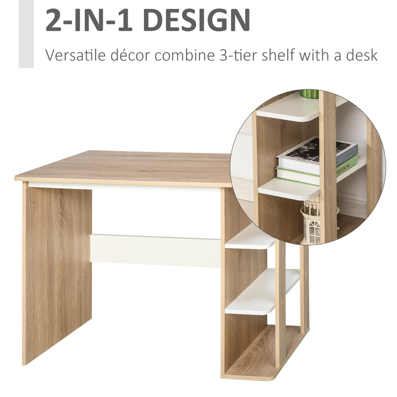 Computer Desk & 3-Tier Side Shelves Wide Table Top Home furniture OAK