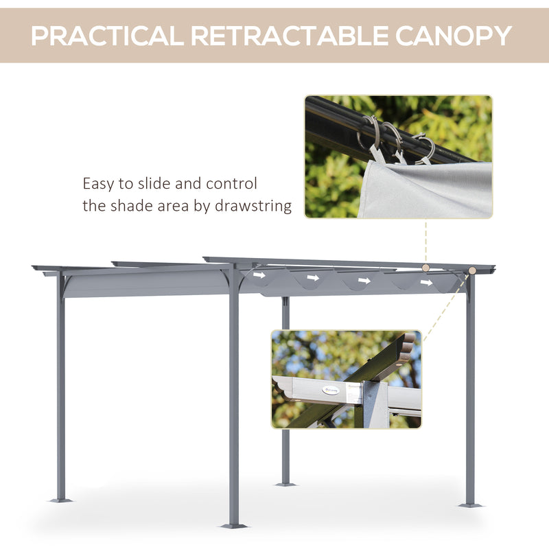 3.5M X 3.5M Metal Pergola Gazebo Awning Retractable Canopy Outdoor Garden Sun Shade Shelter Marquee Party BBQ, Grey