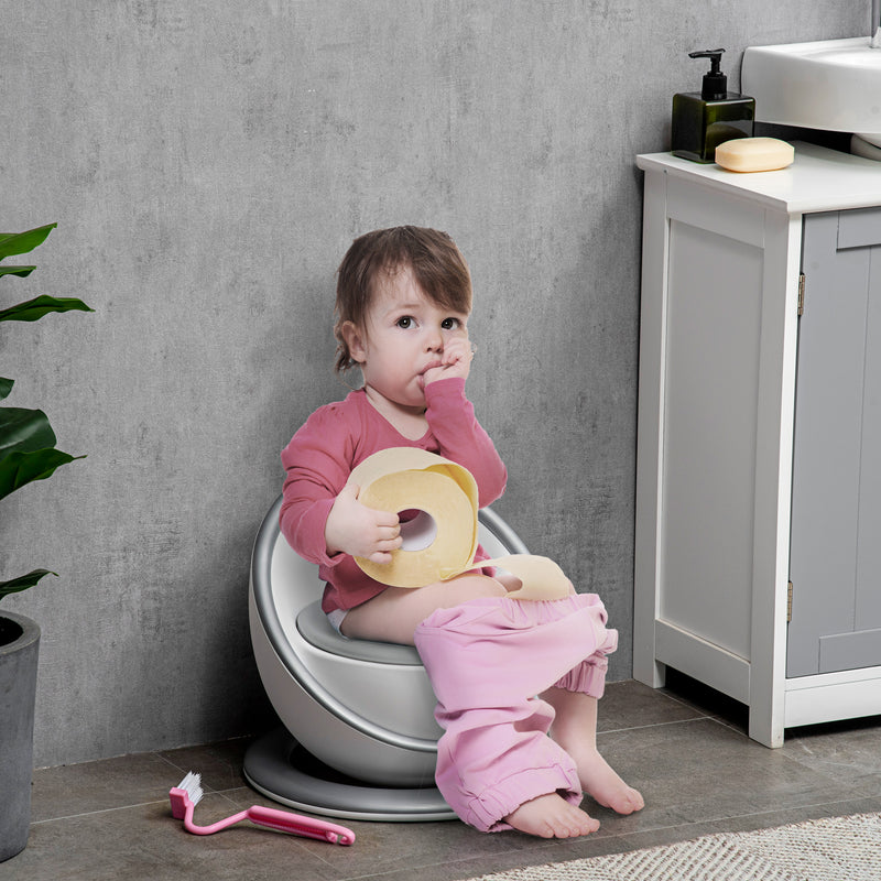 Kids Potty Training Toilet with Brush, Mini Size Training Seat with Removable Inner Pot, Splash Guard, Non-slip Mat, White