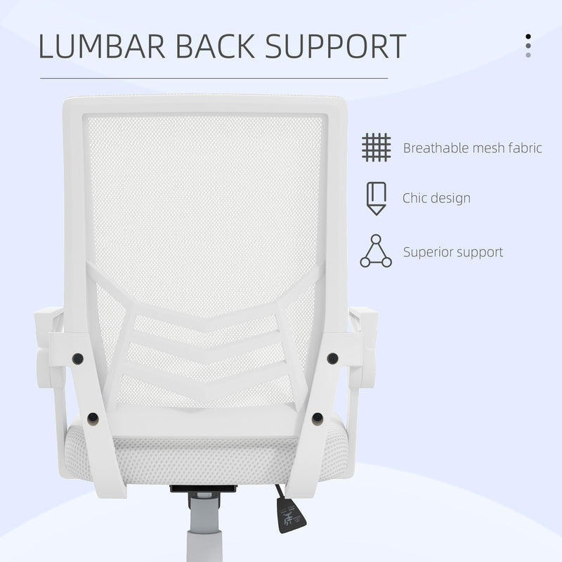 Mesh Office Chair, Computer Desk Chair with Flip-up Armrests, Lumbar Back Support and Swivel Wheels, White