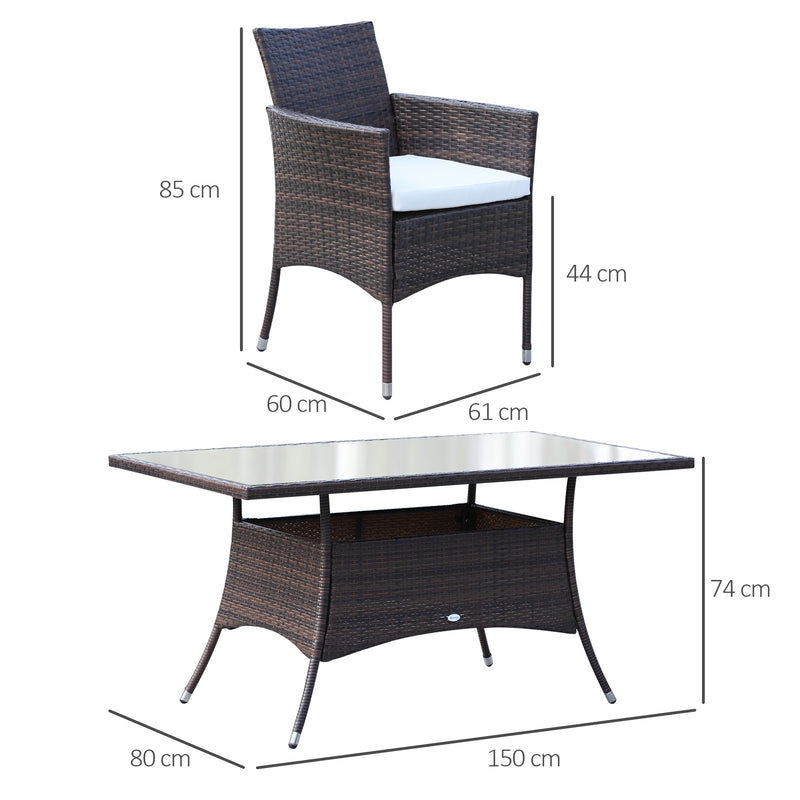 6-Seater Rattan Garden Furniture Dining Set 6-seater Patio Rectangular Table Cube Chairs Outdoor Fire Retardant Sponge Brown