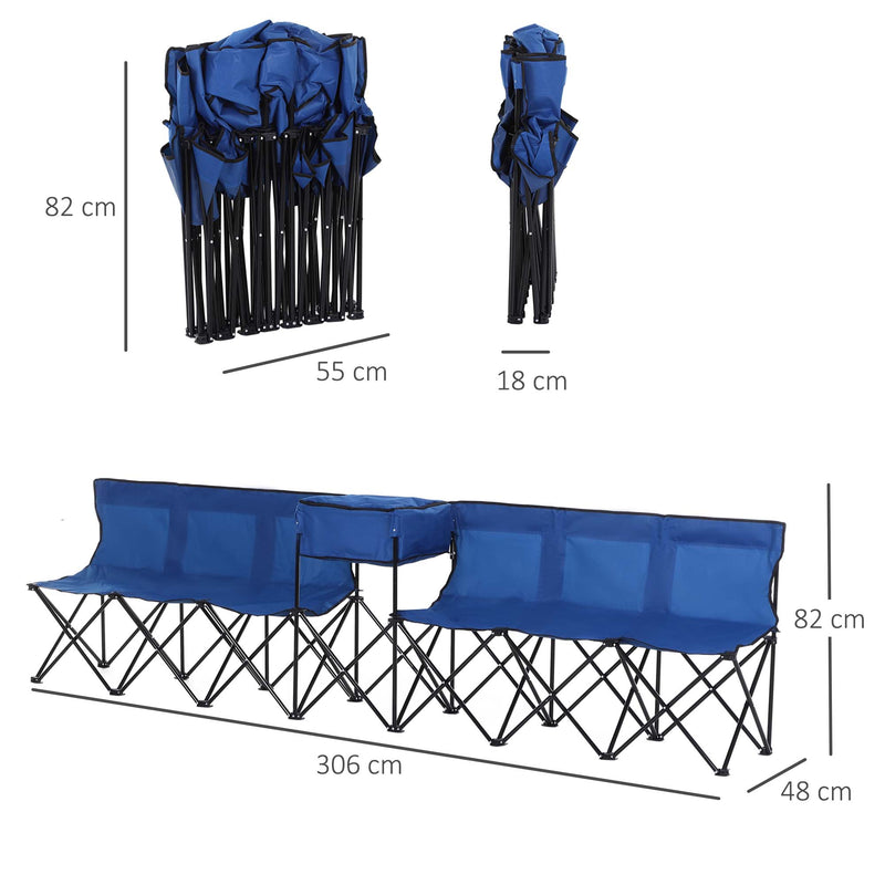 6-Seater Folding Steel Camping Bench w/ Cooler Bag Blue