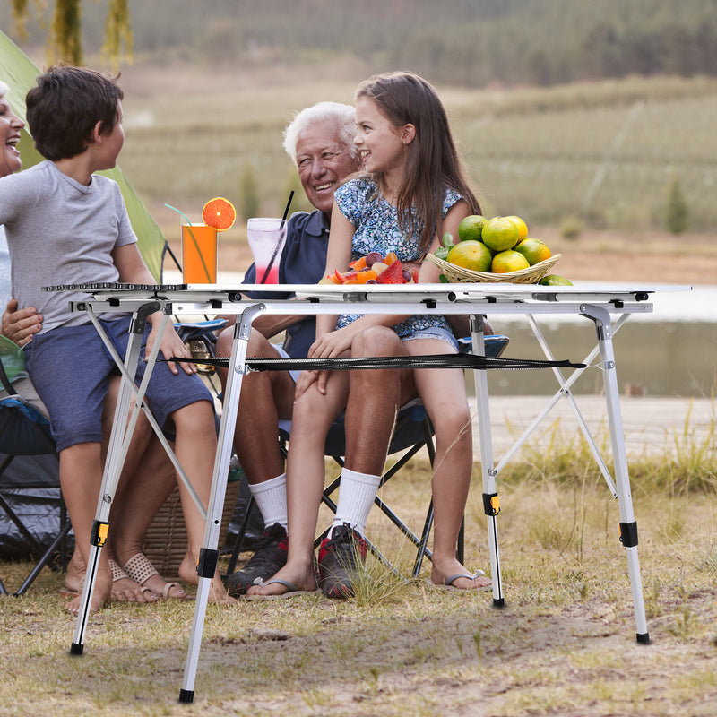 4FT Folding Aluminium Picnic Table Portable Camping BBQ Table Roll Up Top Mesh Layer Rack with Carrying Bag