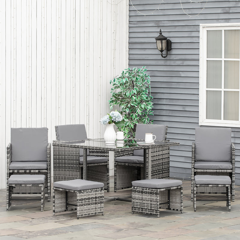 9PC Rattan Garden Furniture Outdoor Patio Dining Table Set Weave Wicker 8 Seater Stool Mixed Grey