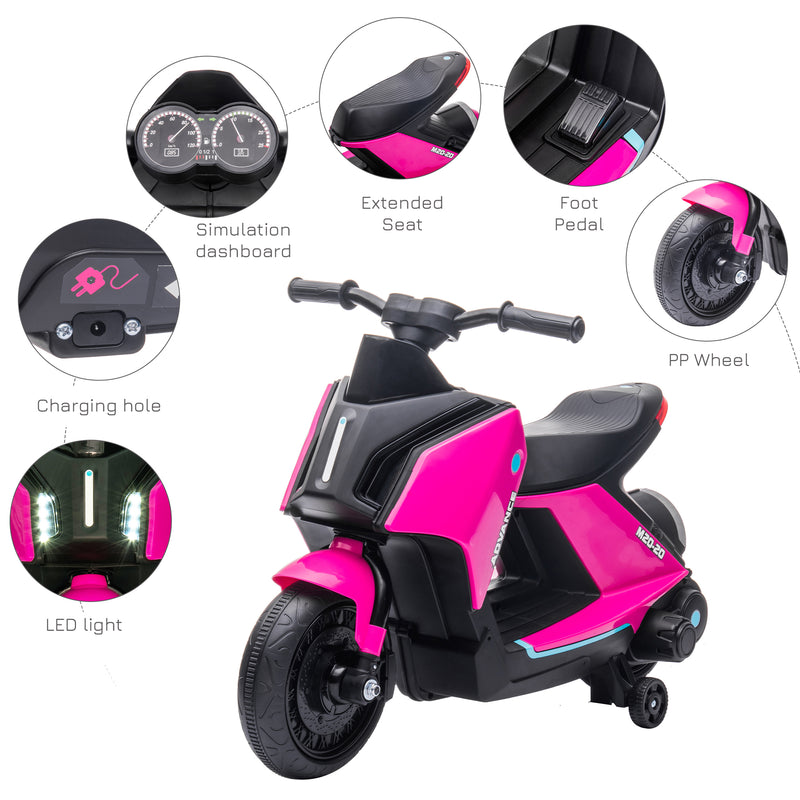 6V Kids Electric Motorbike Ride On Toy w/ Music Headlights Safety Training Wheels for Girls Boy 2-4 Years Pink
