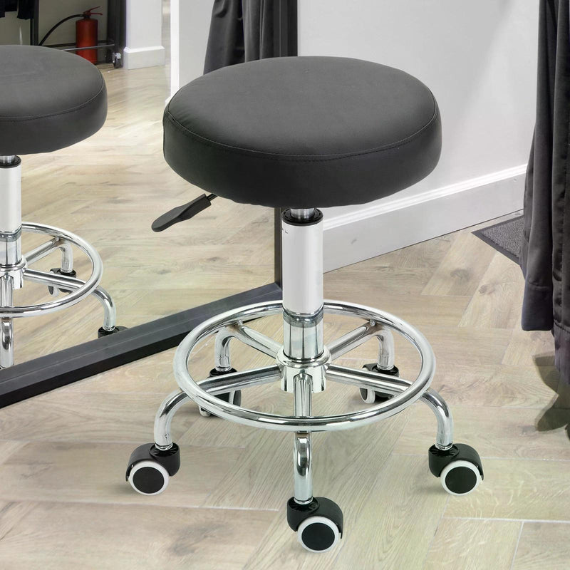 PU Leather Height Adjustable Swivel Salon Stool Black