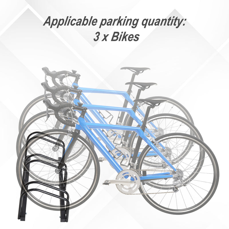 Bike Stand Parking Rack Floor or Wall Mount Bicycle Cycle Storage Locking Stand 76L x 33W x 27H (3 Racks, Black)