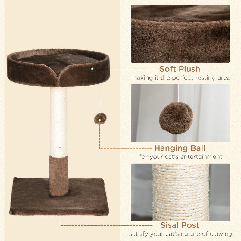 Small Cat Tree for Indoor Cats with Sisal Scratching Post Kitten Bed Cushion Ball Toy, Brown, 45x45x70 cm
