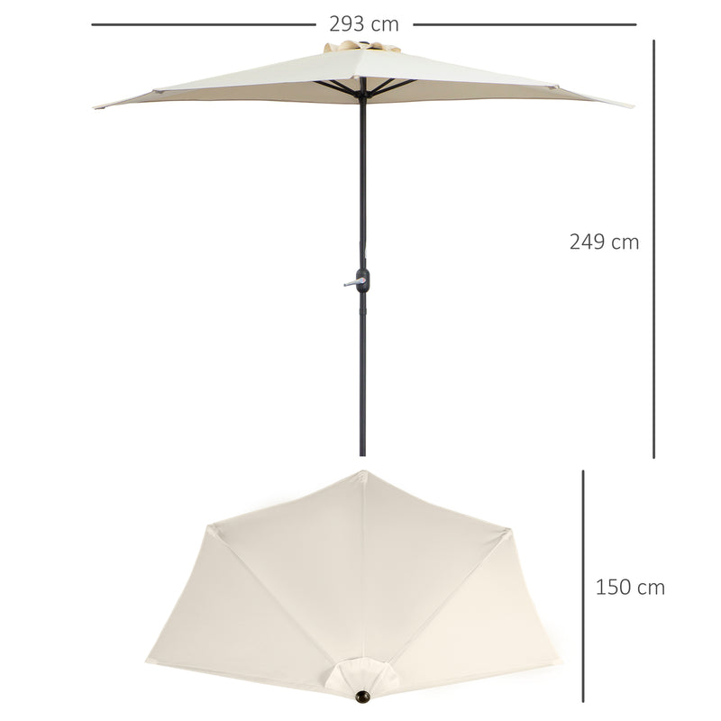 3 m Half Round Umbrella Parasol-White
